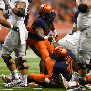 Chris Slayton has been lending a helping hand at defensive end for Syracuse recently. He had bulked up to play on the interior, but the move is proving his versatility for an undermanned defensive line. 