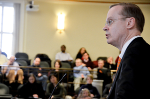 Syracuse University Chancellor Kent Syverud acknowledged that there was a delay in the university's response to condemn President Donald Trump's executive order on travel ban during University Senate meeting. 